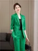 Женские костюмы Blazers Женщины Формальные брючные брюки костюмы Green Kahki Business Одиночные пуговицы широкие брюки.