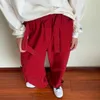 Herenbroek rood zwarte katoenen vrachtbroek mannen modezak casual broek mannen Japanse streetwear hiphop los rechte broek heren broek 230316