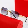 Großhandels-Herren-Designer-Sonnenbrille mit Leopardenkopf-Verbundmetall, randloser optischer Rahmen, klassisches rechteckiges Quadrat, luxuriöse goldene Sonnenbrille mit Carti-Rahmen