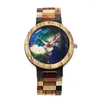 Wristwatches Creative Starry Sky/earth Pattern Men's Wooden Watch Reloj Hombre Clock Male Hour Awe Of Nature Full Band Quartz Watches