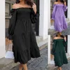 Casual jurken Aangepast door kledingfabrikanten gegolfden vierkante kraagklokmouwen grote schommel backless maxi dames zomer