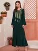 Etnik Giyim Wepbel Hicam Müslüman Abaya Kadın Moda O boyunduruk Gevşek Eid İslami Ramazan Tassel Altın İplik İşlemeli Elbise