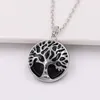 Fashion Hollow Tree of Life Pendant Necklace for Women Round Natural Stone Crystal Charm Clavicle Chain Jewelry for Party Gifts