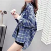 Bluzki damskie Awen Plaid Shirts Women and Tops Long Rleeve Lose Oversizes Casual Korean Cotton Checked Lady Owewear