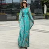 Casual jurken 2023 Nieuw arriveert chiffon lange mouw bloemenprintjurk boho plus size dames strand feest tuin maxi jurk elegant vestidos gewaad w0315