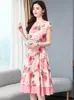 Vestidos casuais 2023 rosa Floral Floral Casual Boho Beach Kawaii Sundress Women Chic Vestido Midi Sexy Midi Coreano Bodycon Evening Vestido W0315