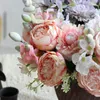 Dekorativa blommor 2023 30 cm Rose Pink Silk Bouquet Peony Fake Flower 5 Big Head 4 Liten Bud Brud Wedding Home Decoration Artific