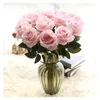 Fleurs décoratives 51 cm de long branche bouquet de fleurs roses en velours rouge artificielle fête de mariage maison table chambre salon décoration