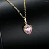 Hänge halsband Vita pärlvatten droppe stenhalsband rosa kristallhjärta korsar söt elefantkedja för kvinnliga smycken