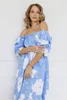 Casual Dresses Backless Sexy Long Beach Dress Women White Blue Floral Boho Chiffon Dress Summer Party Short Sleeve Maxi Dresses For Women 230316