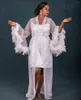 Party Dresses Sexy Bathrobe For Women White Feather Knee Length Lingerie Nightgown Pajamas Sleepwear Luxury Gowns Housecoat Nightwear