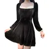 Casual Dresses Gothic Vintage Black Mini Dress Lace Splicing Elegant High Waist Party Robe Femme Streetwear Long Sleeve Lolita Vestidos
