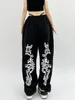 Calças femininas Capris Houzhou Hip Hop Gothic Black Jogging Sortpants Oversize Y2K Grunge Kpop Baggy Troushers Harajuku Graphic Wide Leg Sports 230316