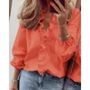 Bloups feminina Blusa branca Mulheres chiffon babados sólidos topos femininos soltos e femininos e lanterna de pescoço casual vúcia de lanterna de pescoço