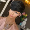Pixie preto curto cortada perucas de cabelo humano mulheres peruca de renda colorida