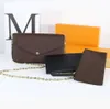 أعلى جودة صليب الجسم حقيبة مغلف حقيبة 3PIENCE Multi Felicie Pochette Chain الأكياس الصالة الرياضية للنساء M61276 Messenger مصمم مصمم بني زهرة الجلود