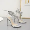 Vestido Sapatos 2023 Cruz de verão -Cobrindo Shinestone Women's High Heels Banquet Party