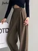 Женские штаны Capris Jielur Brown Wide Wise Women Women Classic Suit Ipants Vintage Palazzo Office Элегантные повседневные черные брюки Женские высокие брюки 230316