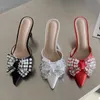 Rhinestones Woman High Heels Pumps Shoes 2023 Designer Luxury Ladies Crystal Sandals Mules Fashion Butterfly Knot Female Slides 0316