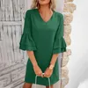 Casual Dresses V-Neck Solid Color Loose Fit Mini Dress Women Flare Half Sleeve Summer Female Clothing