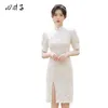 Etniska kläder White Cheongsam klänning Young Temperament French Chinese Qipao Wedding Fairy