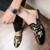 Men Golden met de hand gestromd canvas Casual schoenen muilezels met kristalversieringen mannen platte slipper zapatos hombre