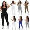 2023 Desinger Women Jumpsuits 섹시한 소매 소매 오픈 백 허리 바디 수트 스키니 onesies 높은 허리 꽉 스포츠 요가 롬 퍼