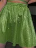 Tracksuits das mulheres Tossy Sparkly Two Piece Set Mulheres Saia e Crop Top 2023 Club Party Outfits Feminino Backless Dress Define Verde Moda