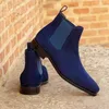 Челси ботинки для мужчин Столкните клетку Blue Classic Fashion Business Случайная ручная работа