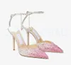 Ankle High Summer Women Chains Heel Strap Sandals Sexy Bridal Evening Party Crystal Pointed Toe Shoes 34-CHC-26 230 57