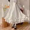 Jupes Japonais couleur unie Double couche Vintage français à volants a-ligne jupe plissée Hepburn noir demi-jupe femme blanc jupe longue 230316