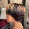 Ombre Color Pixie Full Lace Front Human Hair Pre Plucked Short Cut Bob Wigs Brazilian Remy Honey Blonde Wig 1B/27