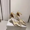 Senaste stilettklack Sandaler mode Designer Klackar snörning 100 % läder Högklackat högklackat damskor svart guld sexig pry bröllopsklänning klack Sandal med låda