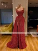Sparkly paljettröda långa aftonklänningar sjöjungfru ärmlös sexig hög sida slits afrikanska svarta flickor formella parti prom klänning bc15462