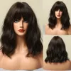 Synthetic Wigs ALAN Medium Water Wave with Bangs Natural Dark Brown Bob Daily Hair for Women Heat Resistant Fiber 230314