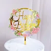 Fournitures de fête 1PC acrylique gâteau Topper or Flash joyeux anniversaire fête année décoration pour la maison Cupcake