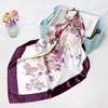 Scarves Fashion Kerchief Hair Scarf For Women Green Purple Print Silk Satin Hijab Scarfs 90cm Square Shalws Ladies 2023