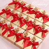 Present Wrap 50st European Bowknot Candy Boxes Favor Gift Sweet Golden Hand Boxes Packaging Bag Baby Shower Wedding Party Decoration 230316