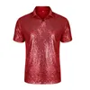 Herren Polos Shiny Gold Pailletten T-Shirt Männer Kurzarm Umlegekragen 10 Farben Disco Nachtclub Party T-shirt Cosplay Weihnachten Kostüm 230316