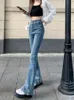 Women's Jeans High Waisted Y2K Flare Jeans Women Aesthetic Retro 2000s Elastic Denim Pants Streetwear Wide Leg Long Trousers Slim Jean Femme L230316