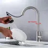 Kitchen Faucets Brushed Faucet Single Hole Pull Out Spout Sink Washbasin Stretchable Mixer Tap Stream Sprayer Head