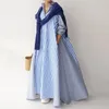 Ropa étnica Abaya Musulmán Camisa suelta Vestido largo para mujeres Medio Oriente Turquía Árabe Islam Femme Kaftan Moda Rayas Casual Maxi