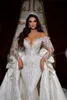 Exquisite Sequined Mermaid Wedding Dresses Luxury Deep V Neck Bridal Gowns Custom Made Shiny Full Sleeve Dress Vestido De Novia