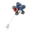 Brooches Fashion Imitation Pearl Blue Green Pink Color Hand Made Fabric Flower Long Brooch Women Clothing Accessories Gifts For Mothers