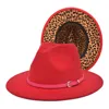 Lopard Bottom Patchwork Fedora Hats z gorącym różowym kościelem Kościoła Kobiety Kobiety Eleganckie imprezowe top kapelusz mężczyzna Cowboy Panama Felt Cap