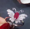 Cluster Rings Per Jewelry Natural Real Ruby Butterfly Ring 925 Sterling Silver 0.35ct Gemstone Fine Women T8100908