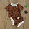 Kläder sätter sommar småbarn baby pojkar leopard tryck två bitar sätter spädbarn flickor runt krage korta ärm toppar elastiska byxor