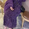 Casual Dresses Dresses Women Print Long Sleeve Casual V-neck Elegant All-match Spring French Style Vintage Feminino Chiffon Soft Purple Simple 230316