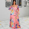 Ethnische Kleidung Muslimische Mode Afrikanische Chiffon Kleider Für Frauen 2023 Neuheit Drucken Maxi Femme Robe Langarm Nigerianischen Kleidung