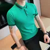 Polos de verano para hombre, polos lisos con cuello vuelto, ropa para hombre, polos de punto de manga corta informales transpirables sencillos y ajustados 230316